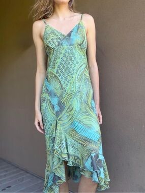 Y2K boho paisley print ruffle maxi dress